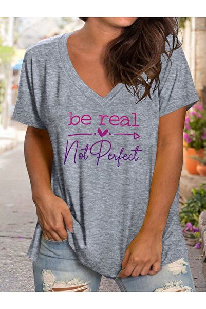 mercoledi Жіноча футболка з принтом, V-подібним вирізом та рукавами, прямий крій