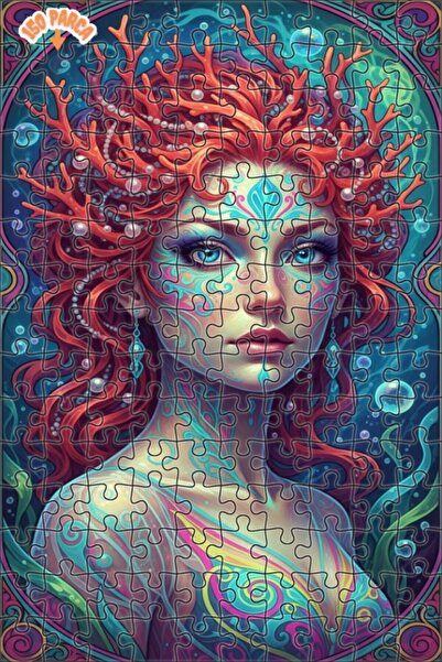 Esranın Dünyası Mermaid Artwork Oil Painting Look Double Layer Framed Wooden ...