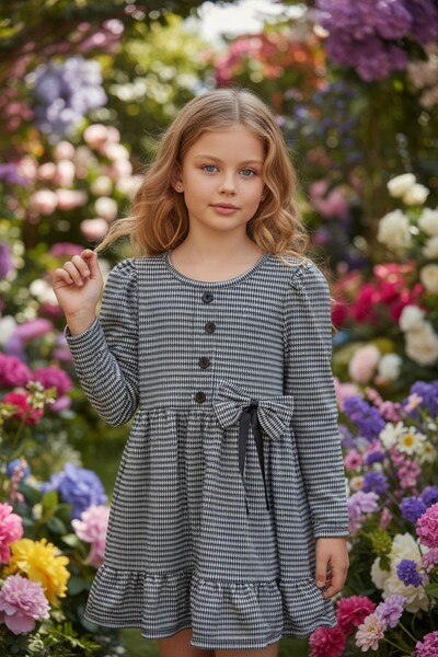 Hirazenmoda Rochie casual pentru fete, cu mâneci lungi, cu volane, cu fundă ș...