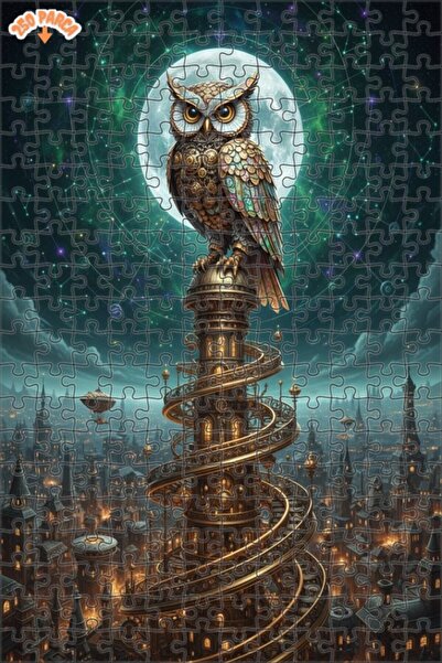 Esranın Dünyası Mechanical Owl Steampunk City View Wooden Puzzle 250 Pieces 3...