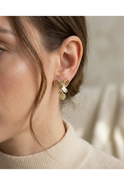 Dorvina Füsun Earring Model Gold Color Butterfly Model Women's Earrings