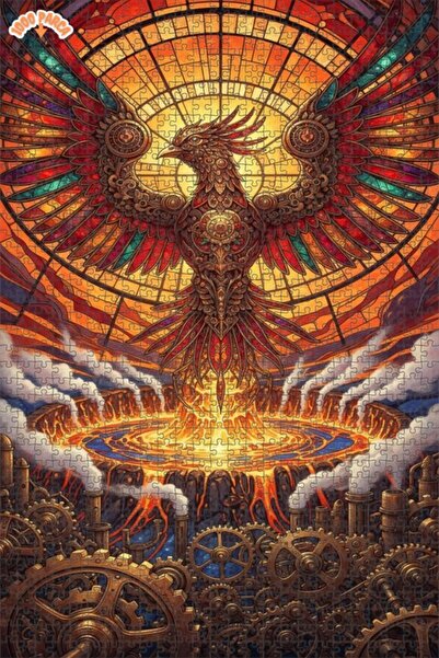 Esranın Dünyası Mystical Phoenix Steampunk Art Double-Layer Framed Wooden Puz...