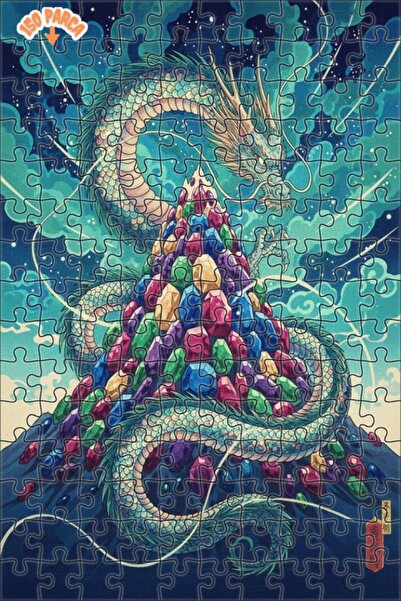 Esranın Dünyası Dragon Treasure Mountain Watercolor Look Art Double-Layer Fra...