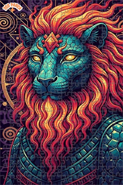 Esranın Dünyası Fantastic Lion Art Oil Painting Look Wooden Puzzle with Doubl...