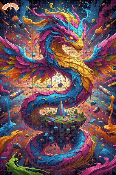 Esranın Dünyası Dragon Art Double Layer Framed Wooden Puzzle 1000 Pieces 70X50