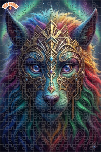Esranın Dünyası Colorful Mane Lion Mask Looking Digital Double-Layer Frame Wo...