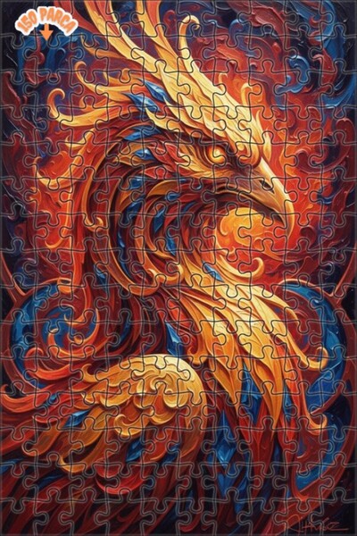 Esranın Dünyası لوحة زيتية لطائر الفينيق الأسطوري مع أجنحة ملتهبة، لغز خشبي ب...