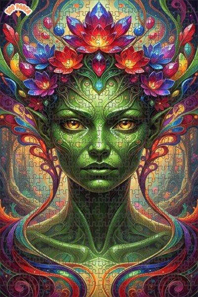 Esranın Dünyası Green Fairy Queen Oil Painting Look Double Layer Framed Woode...