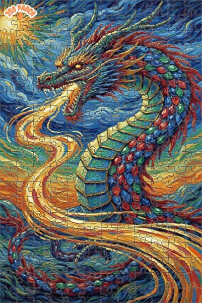 Esranın Dünyası Dragon Fire Oil Painting Look Double Layer Framed Wooden Puzz...