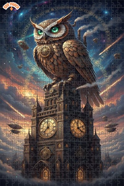 Esranın Dünyası Mysterious Steampunk Owl Tower Oil Painting Double-Layer Fram...