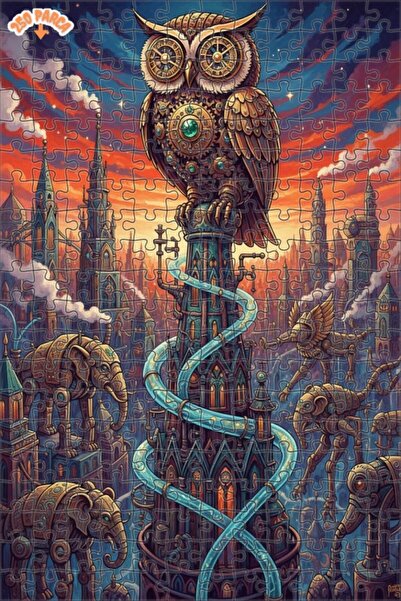 Esranın Dünyası Owl with Steam Clock and Mechanical Elephant Herd Double-Laye...