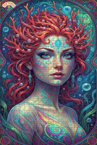 Esranın Dünyası Mermaid Artwork Oil Painting Look Double Layer Framed Wooden ...