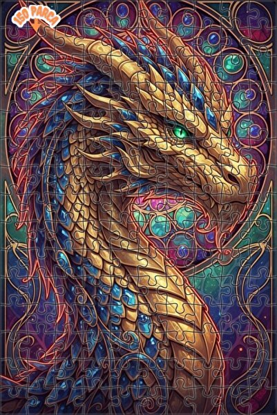 Esranın Dünyası Majestic Dragon Artistic Looking Double-Layer Framed Wooden P...