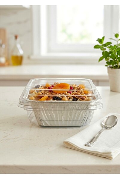 Pointpack Fırına Dayanıklı Alüminyum Kase 300cc Kapaklı Plastik Taşıma Kabı-S...