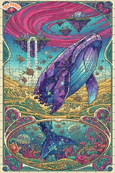 Esranın Dünyası Crystal Whale Snail Art Looking Wooden Puzzle with Double-Lay...