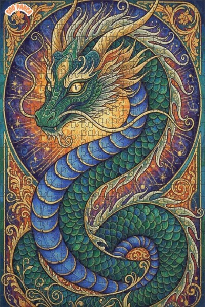 Esranın Dünyası لغز خشبي مؤطر بطبقتين بمظهر لوحة زيتية لتنين سحري 500 قطعة 50×30