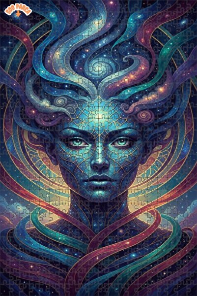 Esranın Dünyası Galactic Woman Portrait Oil Painting Double-Layer Framed Wood...