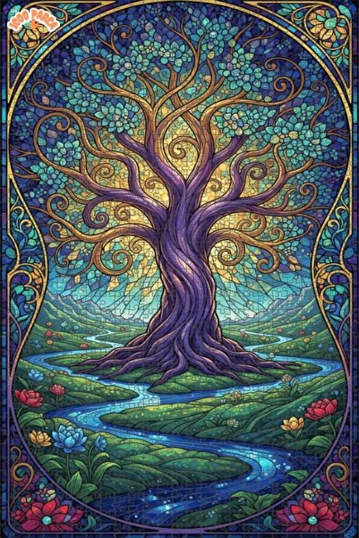 Esranın Dünyası شجرة الحياة ذات المظهر الزجاجي الموزاييكية مزدوج الطبقات قطعة...