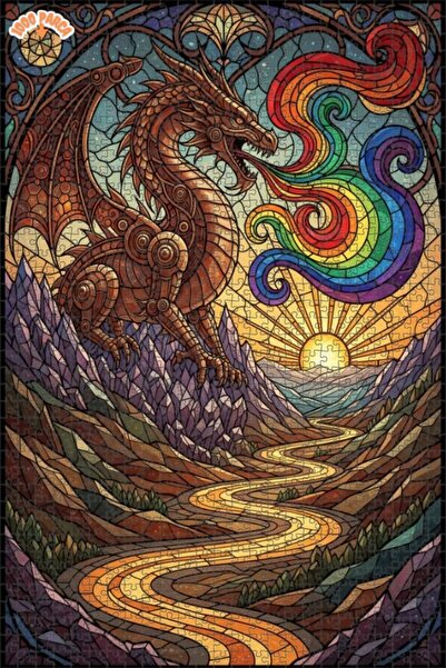 Esranın Dünyası The Majestic Dragon Colorful Puzzle Double-Layer Framed Woode...