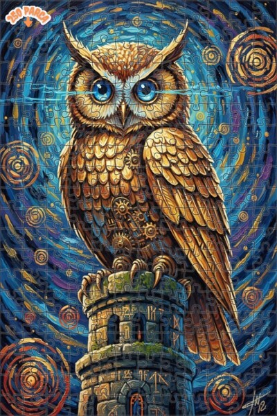 Esranın Dünyası Buhara Art Look Steampunk Owl Double-Layer Framed Wooden Puzz...