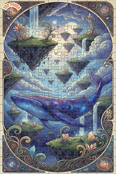 Esranın Dünyası Galactic Whale Floating Islands Double-Layer Framed Wooden Pu...