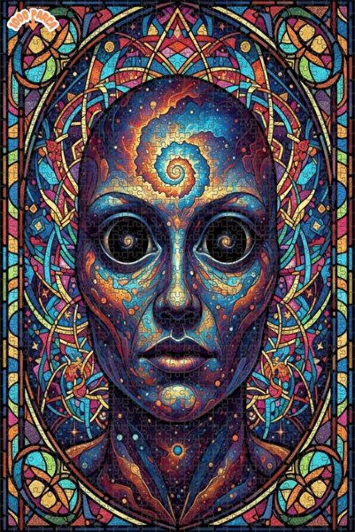 Esranın Dünyası Psychic Cosmic Face Oil Painting Lookalike Double-Layer Frame...