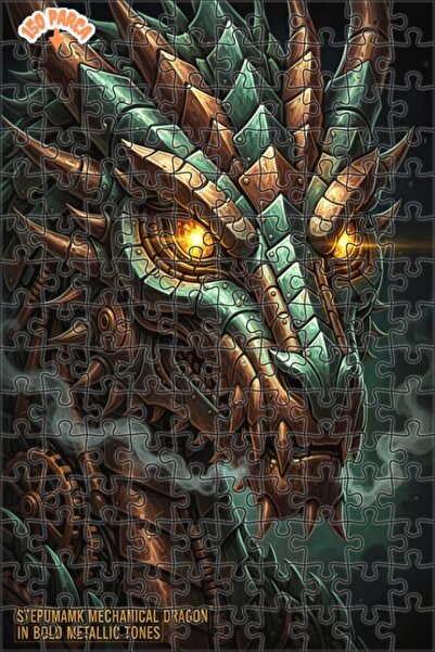 Esranın Dünyası Mechanical Dragon Oil Painting Look Double Layer Framed Woode...