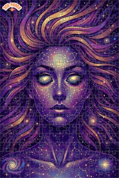 Esranın Dünyası Cosmic Woman Image Watercolor Look Modern Double-Layer Framed...