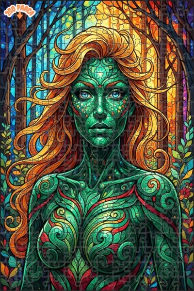 Esranın Dünyası Green Forest Fairy Oil Painting Look Double Layer Framed Wood...