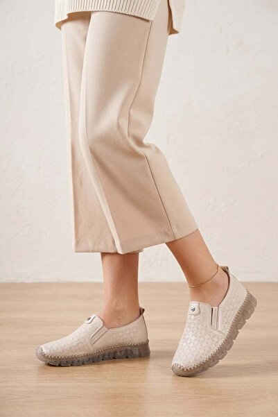 Ayakkabı Fuarı Elit ASMRT002-T Pantofi casual pentru femei piele naturală Bej