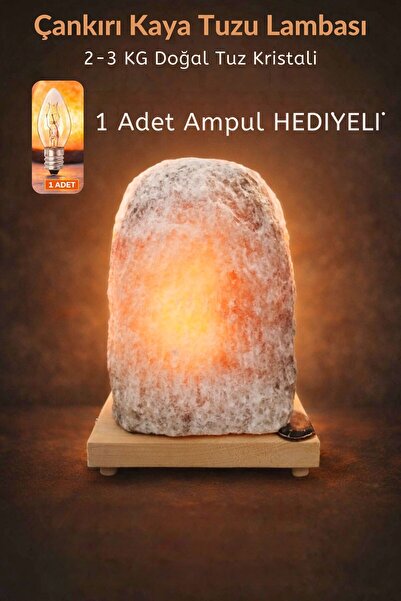 Bayguru 2-3 Kg Doğal Çankırı Kaya Tuzu Lambası 1.5M Açma-Kapama Düğmeli + Amp...