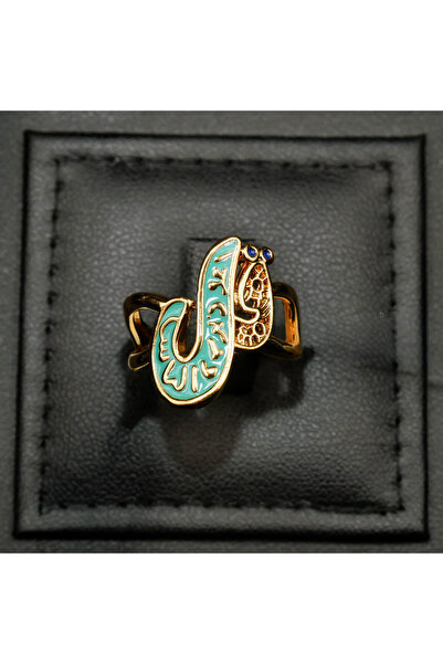 Generic Gold-Tone Arabic Calligraphy Snake Ring with Turquoise Enamel - Size 7