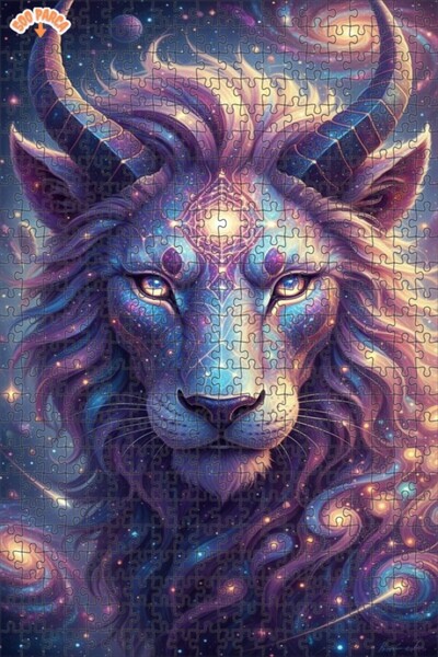 Esranın Dünyası Galactic Lion Art Double-Layer Framed Wooden Puzzle 500 Piece...