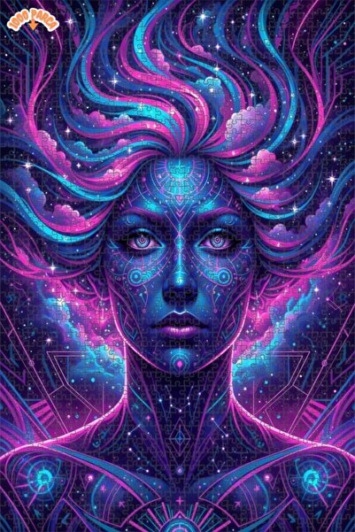 Esranın Dünyası Universe Woman Digital Art Wooden Puzzle Double-Layer Framed ...