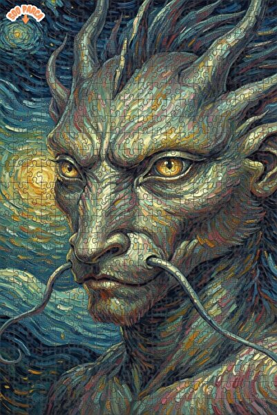 Esranın Dünyası Dragon Art Oil Painting Look Double Layer Framed Wooden Puzzl...