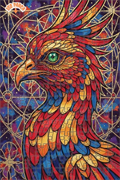 Esranın Dünyası Red Phoenix Oil Painting Look Double Layer Framed Wooden Puzz...