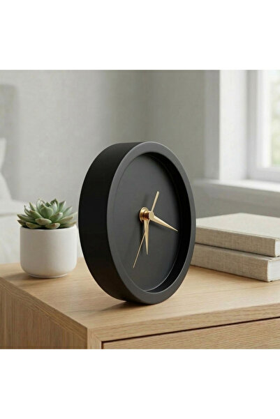 Sese Home Concept Modern Mat Siyah Taş Tozu Masa Saati - Gold Akrep Yelkovan ...