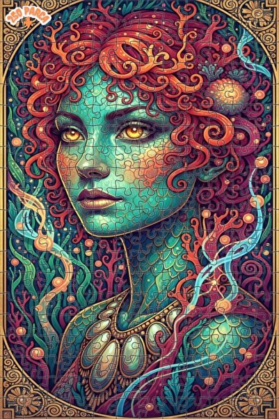 Esranın Dünyası Mermaid Art Oil Painting Look Double Layer Framed Wooden Puzz...