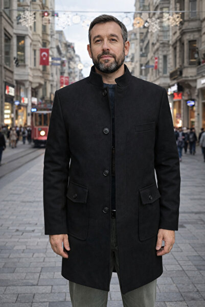 CLAYVIR HAKİM YAKA ,TORBA CEP , KALIN KAŞE KABAN -siyah