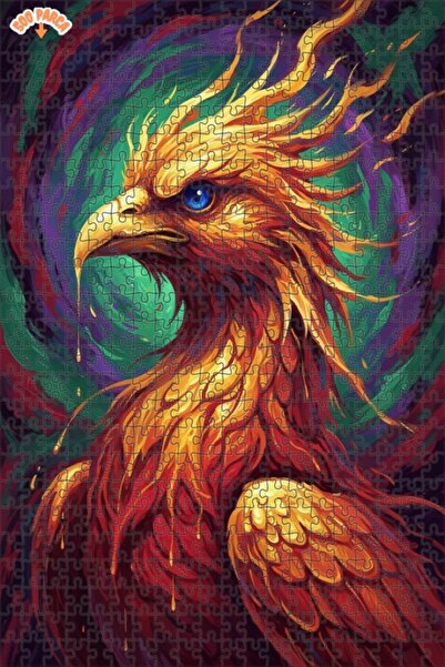 Esranın Dünyası Flaming Emerald Winged Phoenix Oil Painting Double-Layer Fram...