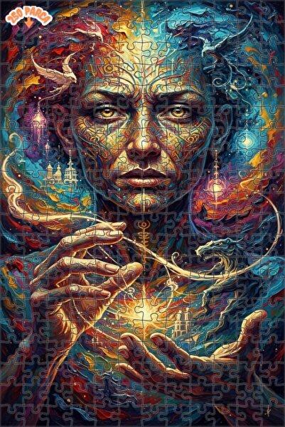 Esranın Dünyası Mysterious Energy Charged Face and Dragon Oil Painting Double...