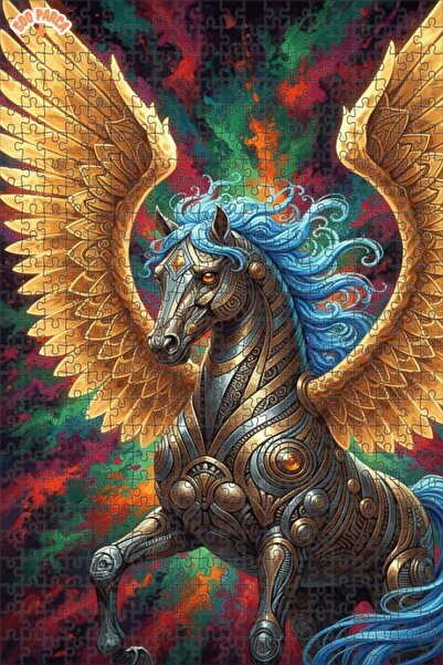 Esranın Dünyası Golden Winged Mechanical Pegasus Oil Paint Appearance 500 Pie...