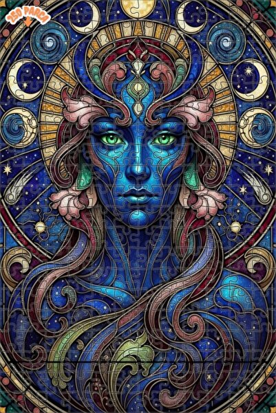 Esranın Dünyası Mystical Cosmic Woman Stained Glass Art Double-Layer Framed W...