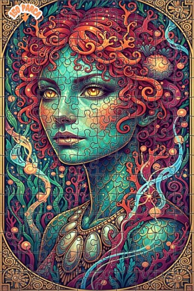 Esranın Dünyası Mermaid Art Oil Painting Look Double Layer Framed Wooden Puzz...