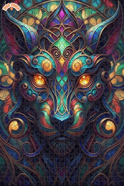 Esranın Dünyası Mysterious Lion Art Print Double-Layer Framed Wooden Puzzle 1...