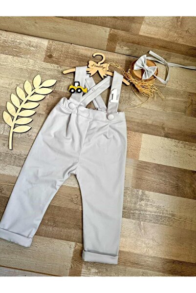 Feriatolye İş makinası konseptli açık gri pantolon salopet