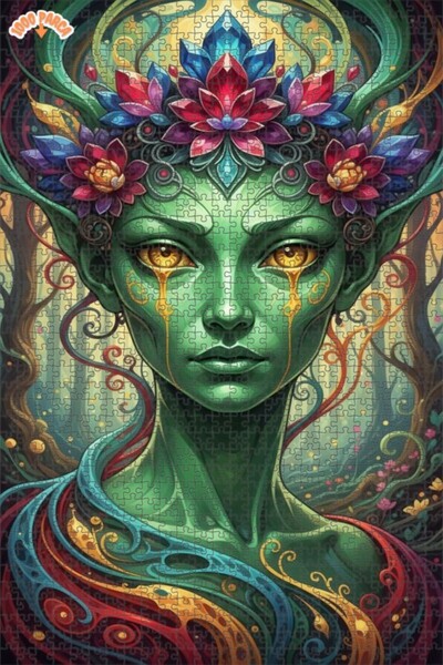 Esranın Dünyası Green Fairy Queen Watercolor Look Wooden Puzzle 1000 Pieces 7...