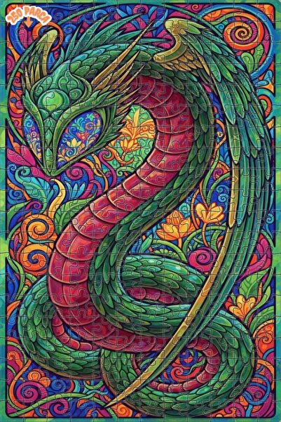 Esranın Dünyası Colorful Dragon Art Double Layer Framed Wooden Puzzle 250 Pie...