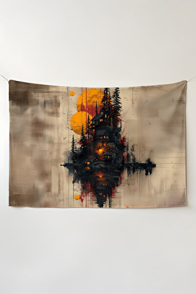 Charmbi غطاء جداري بمنظر للبحيرة - غطاء جداري كبير الحجم سجاد بوصة، ديكور غرف...