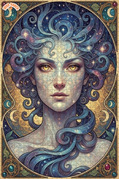 Esranın Dünyası Cosmic Woman Watercolor Look Artwork Double Layer Framed Wood...